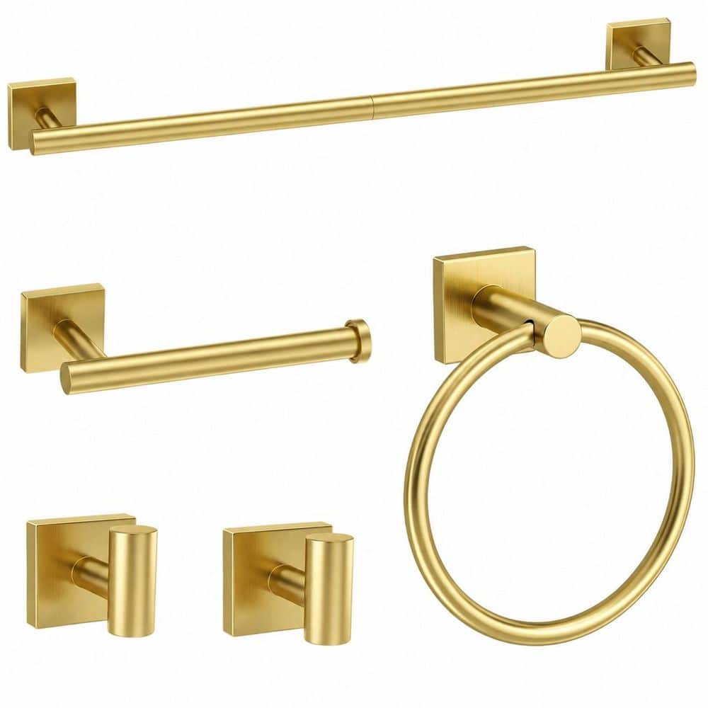 5-Piece Stainless Steel 23.6 in. Towel Bar Wall-Mounted Bathroom Hardware Set in Brushed Gold price history on PriceWatchPro