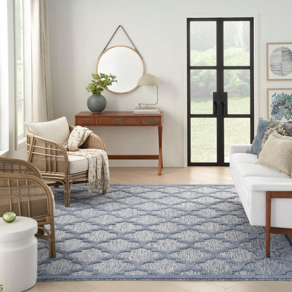 Denim Blue Trellis 8' x 10' Reversible Synthetic Area Rug