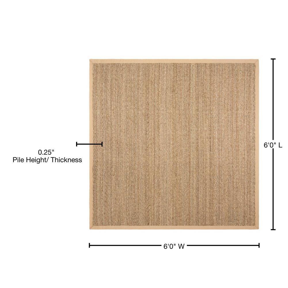 Natural Beige Herringbone Seagrass Square Rug