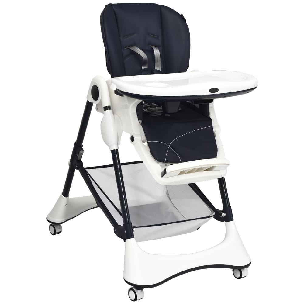 A-Shaped Baby High Chair with 4 Lockable 360° Wheels, Detachable Double Trays