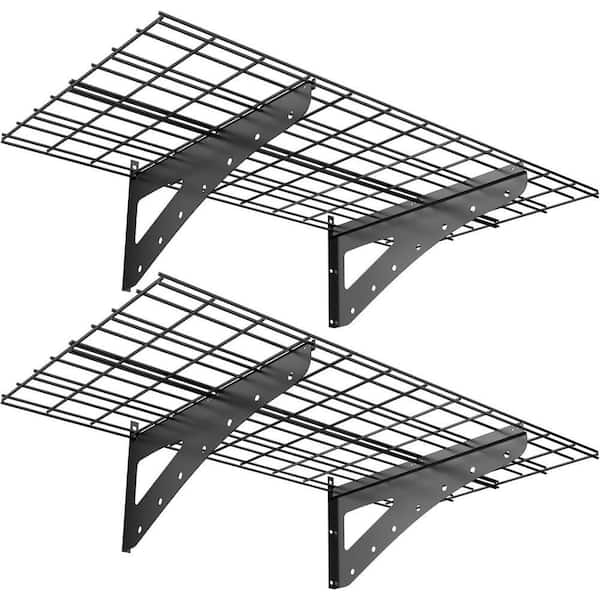 48 in. W x 24 in. D Black Heavy Duty Metal Supermarket Garage Wall Shelf, 2-Pack