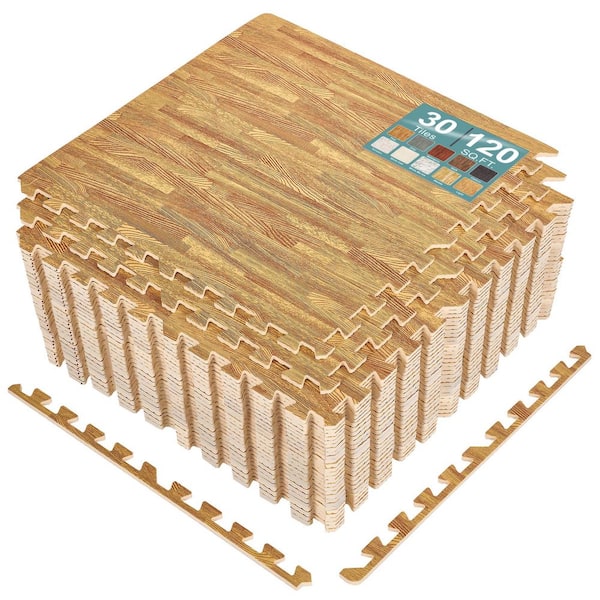 Light Brown 24 in. W x 24 in. L x 0.38 in. Thick Foam Interlocking Gym Floor -Tiles (30-Tiles/Pack) (120 sq. ft.)