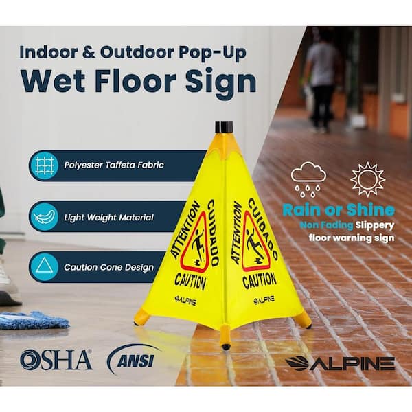 20 in. Foldable Yellow Multi-Lingual Pop-Up Caution Wet Floor Sign Safety Cone with Wall Mount Cover (10-Pack)