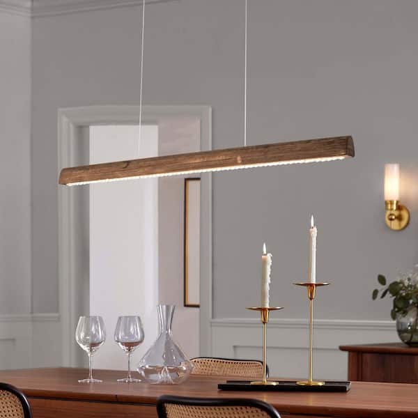 RRTYO Wason 41 in. 1-Light Wood Crystal LED Linear Kitchen Island Pendant Light