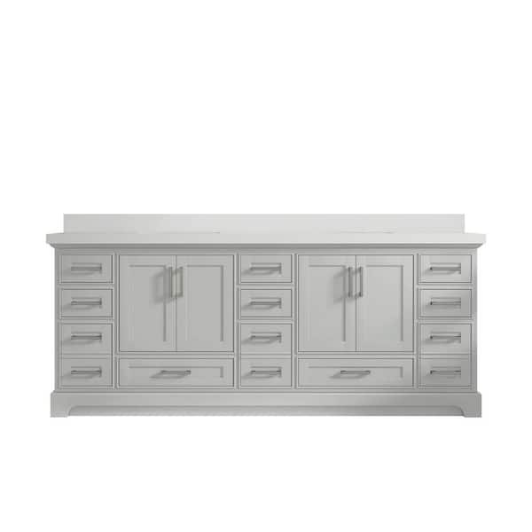 Willow Collections Fenway 84 in. W x 22 in. D x 36 in. H Double Sink Bath Vanity in Elephant Gray with 2" White Quartz Top