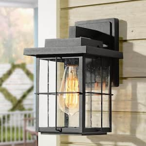 Farmhouse Outdoor Wall Light Modern Black Sconce 1-Light Exterior Porch Deck Wall Lantern with Clear Seeded Glass Shade