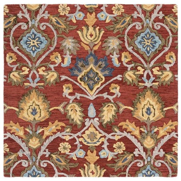 Blossom Red/Multi 8 ft. x 8 ft. Geometric Floral Square Area Rug