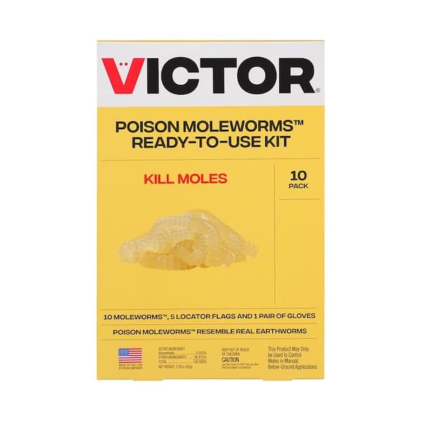 Victor Poison Moleworms Kit- 10 worms, 5 tunnel locator flags, 1 protective glove