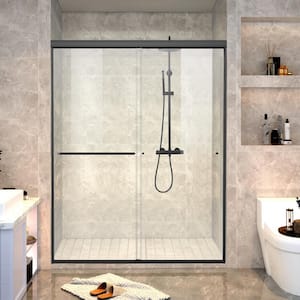 56-60 in. W x 70 in. H Sliding Framed Shower Door in Matte Black with 1/4 in. Coated Clear Glass,Left/Right-Side Open