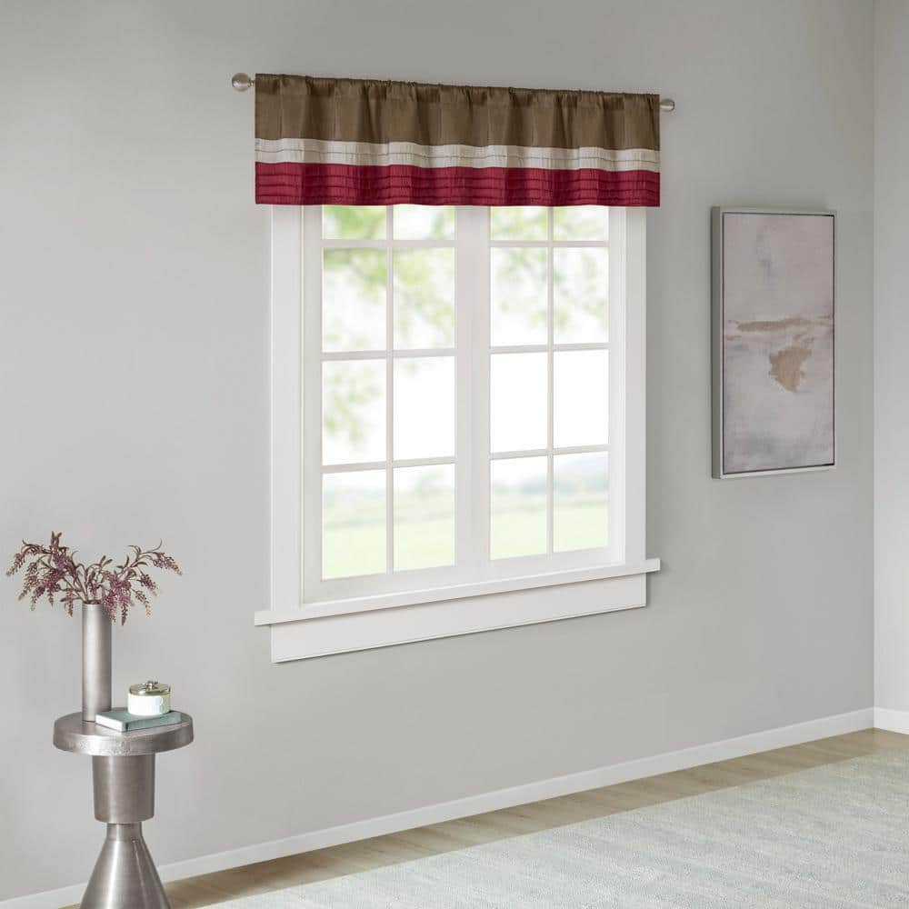 Red and Tan Polyoni Pintuck Window Valance with Rod Pocket