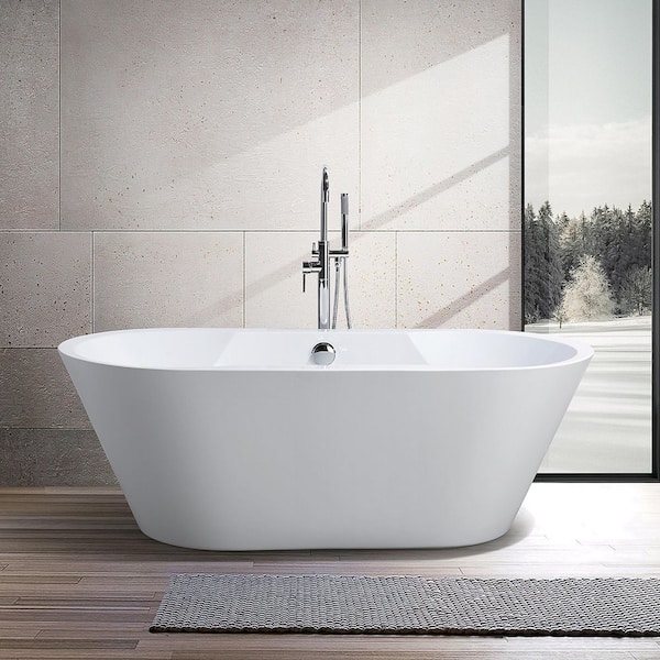 Vanity Art Beziers 67 in. Acrylic Flatbottom Freestanding Bathtub in White