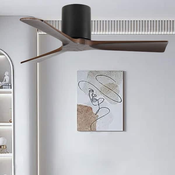 42 in. Brown Solid Wood Blades Quiet DC Motor Flush Mount Standard Ceiling Fan with Remote Control Timer
