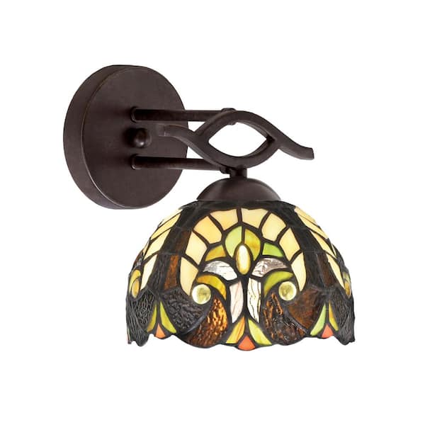 Unbranded Revo 1-Light Dark Granite Wall Sconce, 7 in. Ivory Cypress Art Glass