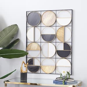 30 in. x  40 in. Metal Black Half Moon Geometric Wall Decor with Gold Detailing