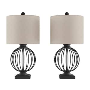 26 in. Matte Black Wrought Iron Orb Open Cage LED Table Lamps (Set of 2)