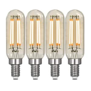 40-Watt Equivalent T6 Dimmable Straight Filament Clear Glass E12 Candelabra Edison LED Light Bulb, Warm White (4-Pack)