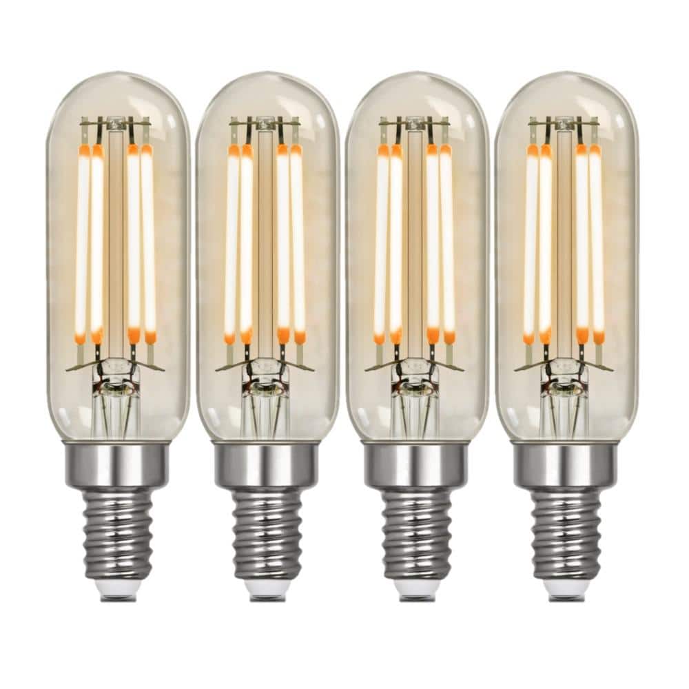 Feit Electric 40-Watt Equivalent T6 Dimmable Straight Filament Clear Glass  E12 Candelabra Edison LED Light Bulb, Warm White (4-Pack)  T640/CL/VG/LEDHDRP/4 - The Home Depot