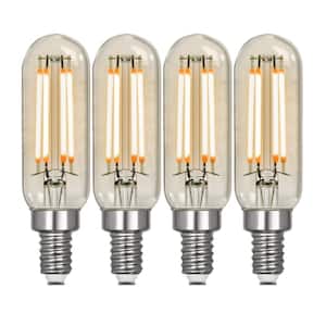 40-Watt Equivalent T6 Dimmable Straight Filament Clear Glass E12 Candelabra Vintage LED Light Bulb, Warm White (4-Pack)