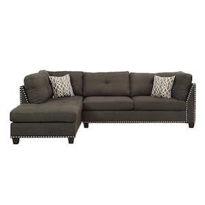 Laurissa 35 in. W With Straight Arm 2 Pieces Linen L-Shaped Sectional Sofa In Brown