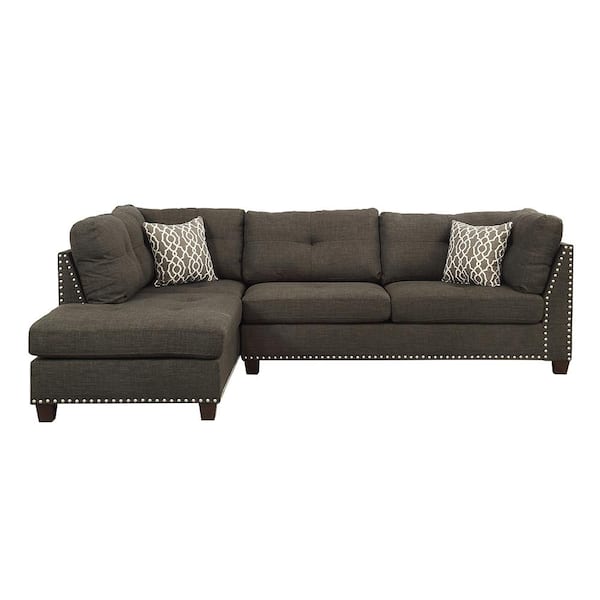 Acme Furniture Laurissa 35 in. W With Straight Arm 2 Pieces Linen L-Shaped Sectional Sofa In Brown
