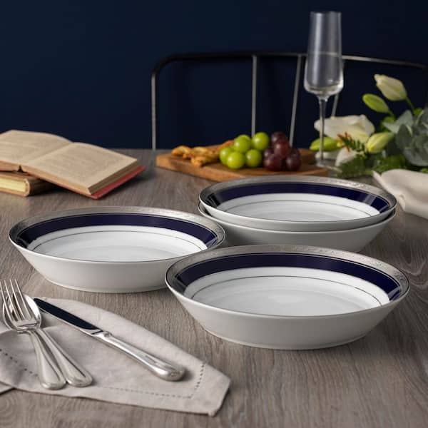 Crestwood Cobalt Platinum 9.75 in. 43 oz. (Blue) Porcelain Coupe Dinner Bowls (Set of 4)