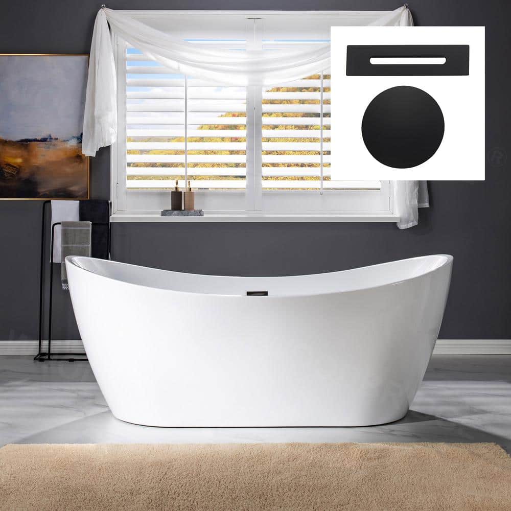 Murcia 71 in. Acrylic FlatBottom Double Slipper Bathtub with Matte Black Overflow and Drain Included in White price history on PriceWatchPro