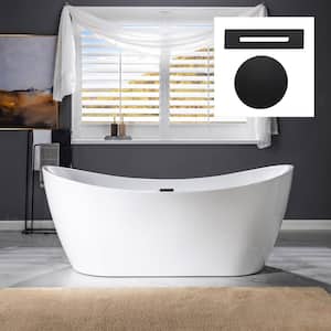 Murcia 71 in. Acrylic FlatBottom Double Slipper Bathtub with Matte Black Overflow and Drain Included in White