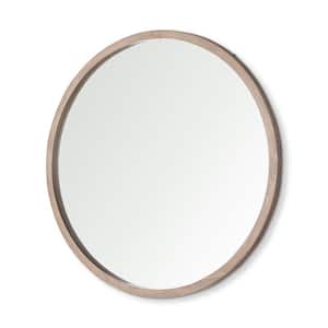 Gambit 1 in. W x 49 in. H Round Light Brown Wood Frame Wall Mirror