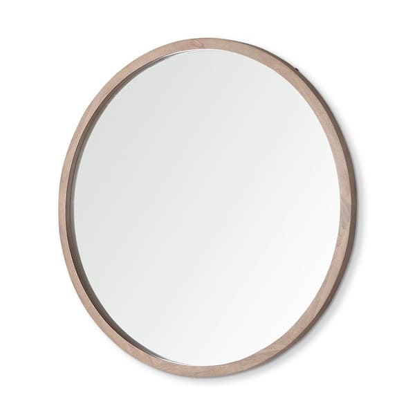 Gambit 1 in. W x 49 in. H Round Light Brown Wood Frame Wall Mirror