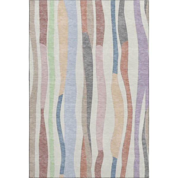 Mayfield Premium Machine Washable Abstract AMF2188 Pearl 5 ft. x 7 ft. 6 in. Area Rug