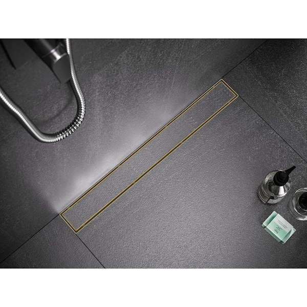 48 in. Linear Stainless Steel Shower Drain with Tile Insert, Zirconium Gold Plating