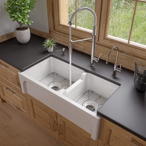 Arched Farmhouse Apron Fireclay 36 in. Double Basin Kitchen Sink in White