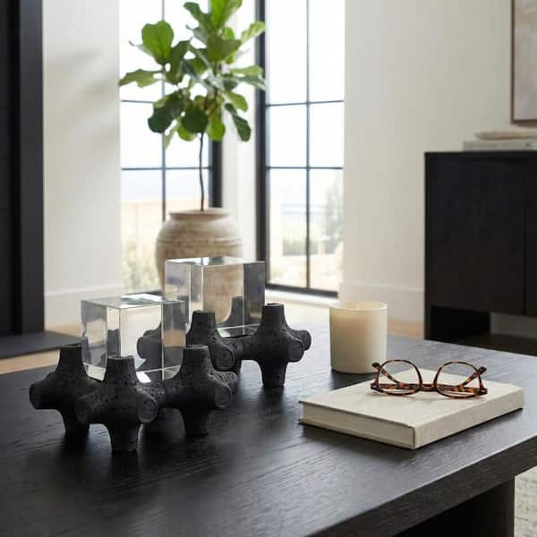Black 6 in. x 5 in. and 8 in. x 6 in. Barwa Resin Decorative Objects with Crystal Cubes (Set of 2)