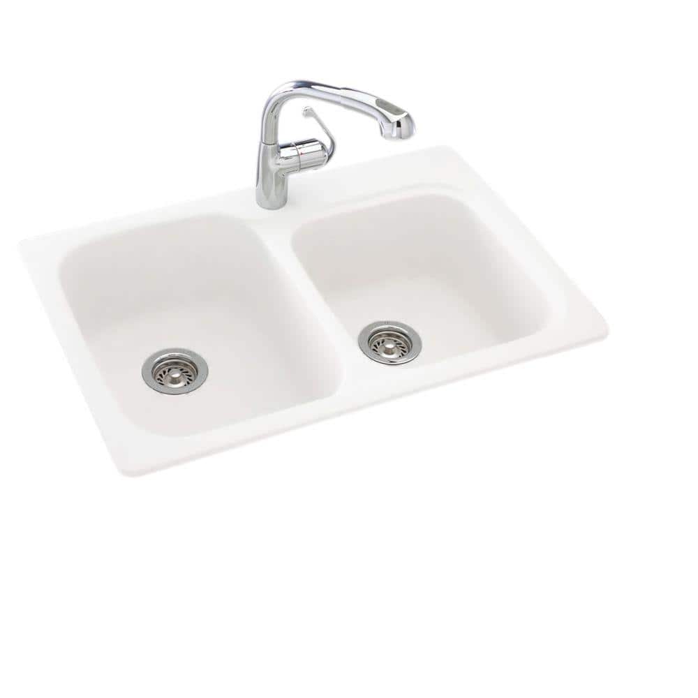 Swanstone KS03322SB.010 Solid Surface 1-Hole Drop in Single-Bowl Kitchen Sink 33-in L X 22-in H X 10-in H White