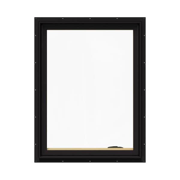 JELD-WEN 30.75 in. x 40.75 in. W-2500 Series Black Painted Clad Wood Right-Handed Casement Window with BetterVue Mesh Screen