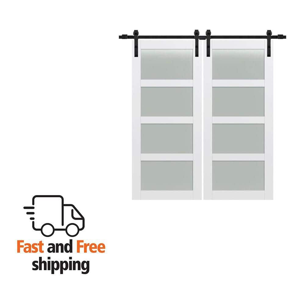MMI DOOR 84 in. x 84 in. Shaker 4-Lite Frosted Glass Primed MDF