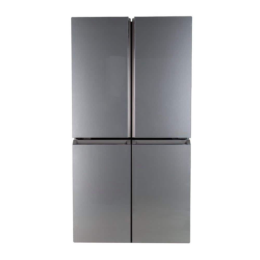 36 in. W 28.3 cu. ft. Smart Quad-Door Bottom Freezer Refrigerator in Platinum Glass with Dual-Dispense AutoFill Pitcher
