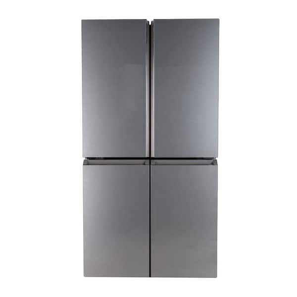 36 in. W 28.3 cu. ft. Smart Quad-Door Bottom Freezer Refrigerator in Platinum Glass with Dual-Dispense AutoFill Pitcher