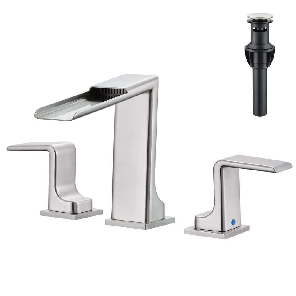 8 in. Widespread Double Handle Sloped Waterfall Spout Bathroom Sink Faucet with Pop Up Drain Kit in Brushed Nickel price history on PriceWatchPro