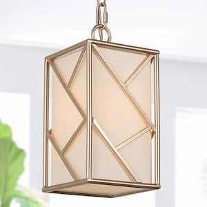 Gold Cage Mini Pendant Light, 1-Light Modern Geometric Lantern Kitchen Island Pendant Light with Fabric Shade