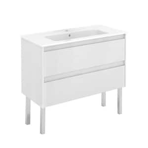 Ambra 39.8 in. W x 18.1 in. D x 32.9 in. H Bath Vanity in Matte White with Gloss White Ceramic Top