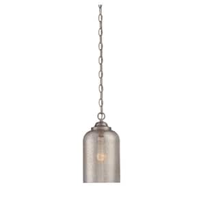 Bally 6.5 in. W x 12 in. H 1-Light Satin Nickel Shaded Pendant Light with Mercury Glass Shade
