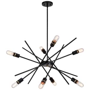 Halsted 8-Light Black and Satin Brass Mid-Century Modern Sputnik Pendant Light