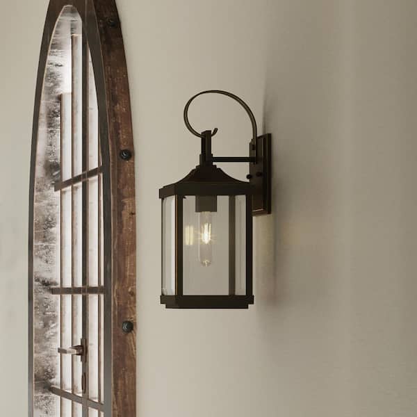 Gibbes Street Collection 1-Light Antique Bronze Clear Beveled Glass New Traditional Outdoor Small Wall Lantern Light