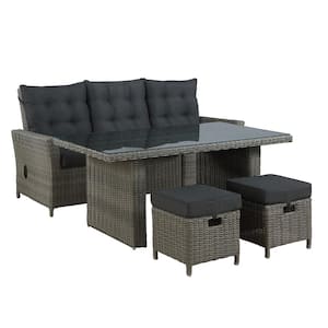 Asti All-Weather Wicker 4-Piece Outdoor Seating Set with Reclining Sofa, 26 in. H Cocktail Table and 2-Ottomans