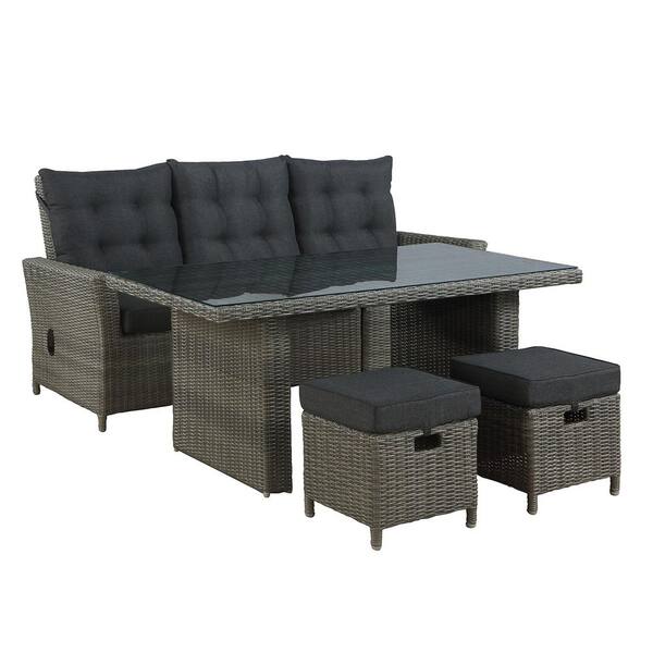 Alaterre Furniture Asti All-Weather Wicker 4-Piece Outdoor Seating Set with Reclining Sofa, 26 in. H Cocktail Table and 2-Ottomans