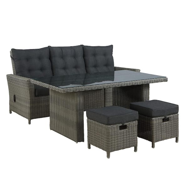 Pure Garden Asti 4-Piece All-Weather Wicker Outdoor Patio Conversation Set with Dark Gray Cushions