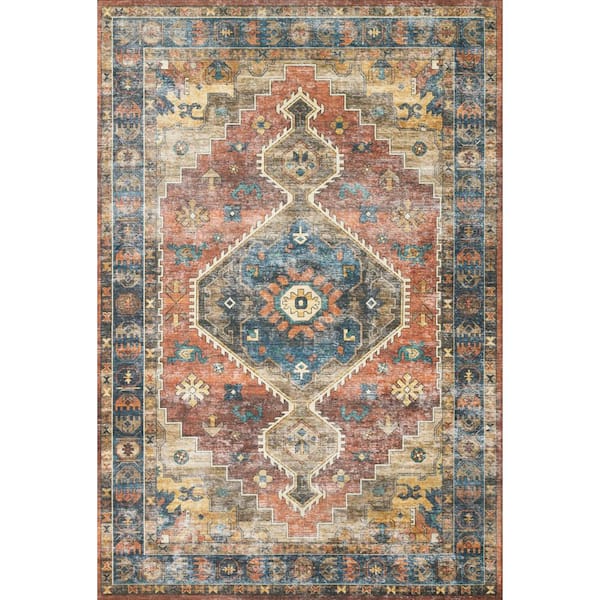 LOLOI II Skye Rust/Blue 2'-6" X 10' Runner Printed Distressed Oriental Area Rug
