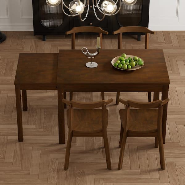 Zeus & Ruta Dark Brown 5-Piece Wood Outdoor Dining Set with Kitchen Table and Dining Chairs for Small Places