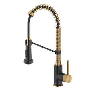 Bolden Commercial Style Pull-Down Single Handle 18-Inch Kitchen Faucet in Brushed Brass/Matte Black